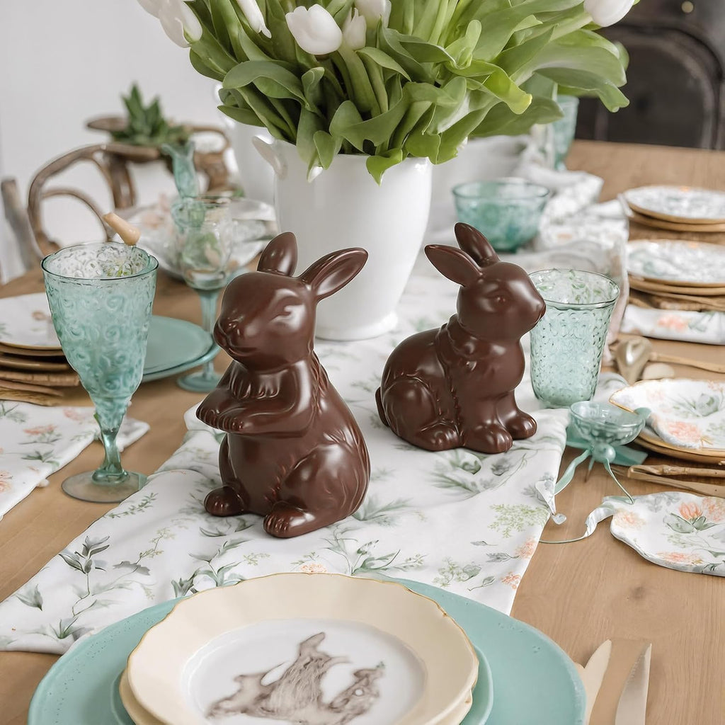 Zesua Easter Decorations - Elegant Ceramic Bunny Figurines Set of 2 | Modern Spring Home Decor