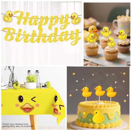 Xynic 195pcs Duck Birthday Decorations Tableware Complete Party Set, Serves 25 Guests, Duck Party Decorations, includes Duck-Theme Banner Plates Napkins Tablecloths etc, for Duck-Theme Birthday