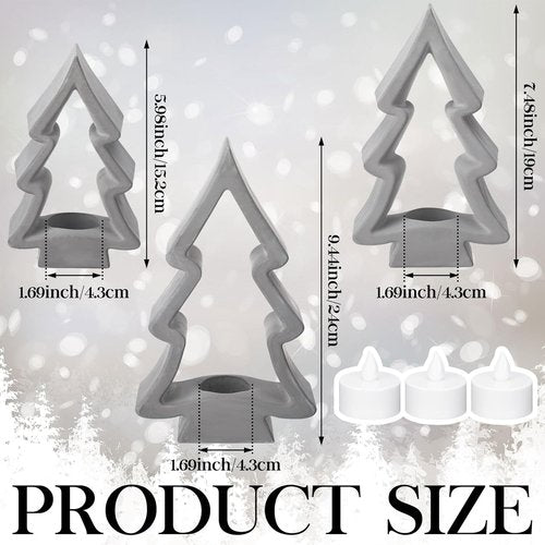 Meanplan Christmas Tree Tealight Candle Holders - Rustic Plaster Votive Set for Holiday Decor | 3 Pcs