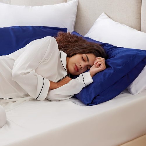 Love's Cabin Satin Pillowcase Set - Cooling Pillow Covers for Hair & Skin, 20x26 Inches, Navy