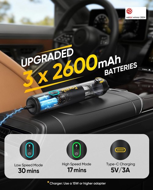 Fanttik V8 Mate Cordless Car Vacuum - Powerful 13000PA Suction, Portable Mini Design | Handheld for Car & Office (Black)