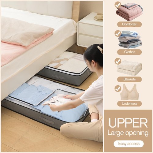 Fasolara 90L Under Bed Storage Containers, Foldable Grey Underbed Storage Bags - Closet Organizers and Storage Bins for Wrapping Paper, Blanket, Clothing, Comforter, Sweaters, Pillows, Linen Sheets