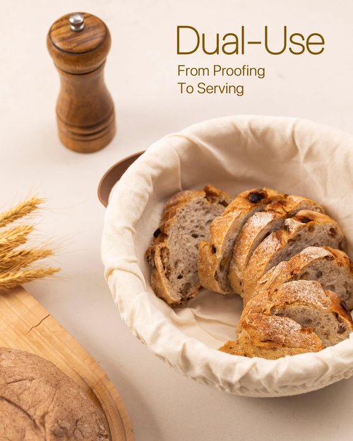Crispier Crust Cotton Rope Banneton Bread Proofing Basket Set, Oval & Round Bread Baskets with Liners & Covers for Artisan Bread Baking, Sourdough Bread Baking Supplies(Brown)