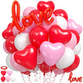 60pcs Red and Pink Balloons, Red Pink Heart Latex Balloons, Matte White Balloon Love Shaped Foil Balloon For Valentine's Day Birthday Baby Shower Party Wedding Bridal Shower Engagement Decorations