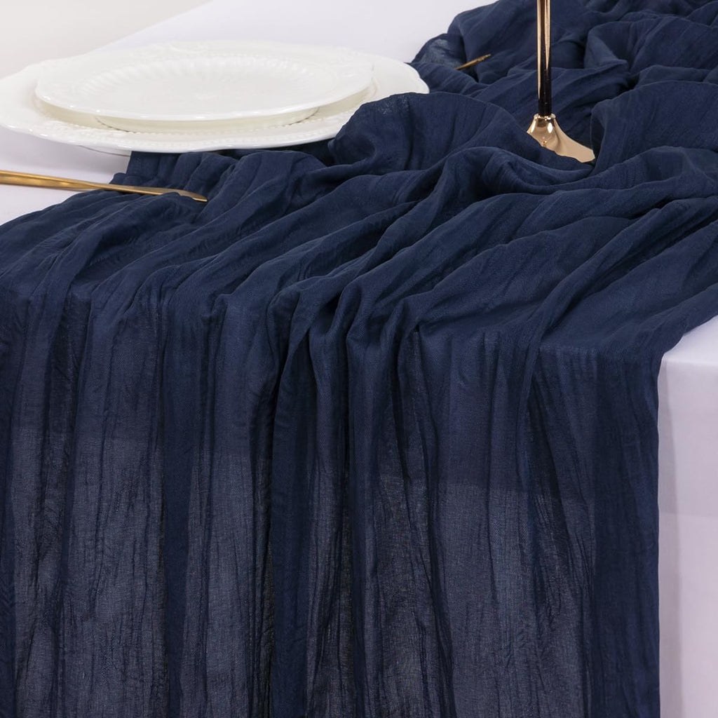 Socomi Cheesecloth Table Runner - 10pcs Navy Blue Boho Rustic Design | 120 Inch for Weddings & Events
