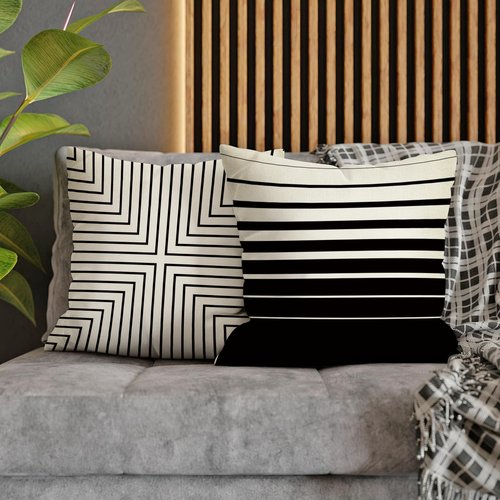 Fahrendom Modern Geometric Decorative Throw Pillow Covers 18 x 18 Set of 4, Black White Striped Porch Patio Outdoor Pillowcase, Abstract Minimalist Farmhouse Sofa Couch Cushion Case Home Decor
