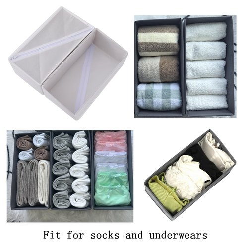 Bructhun Sock Drawer Organizer 3 Pack - Collapsible Fabric Storage Bins for Underwear Divider, Small Closet Organizers with 3 Compartments, Raw White