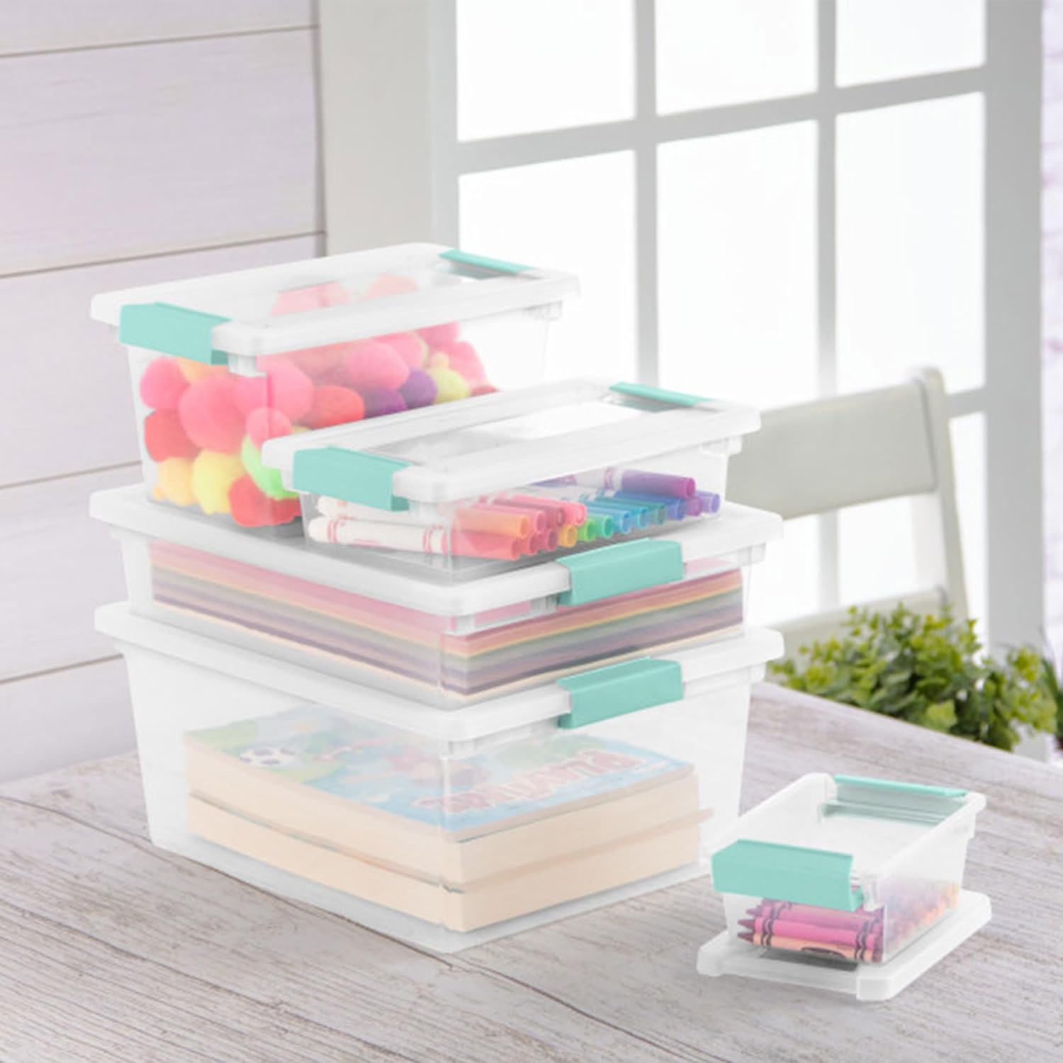 Sterilite 12-Pack Clip Box | Stackable Clear Plastic Bins with Latching Lids for Organized Storage