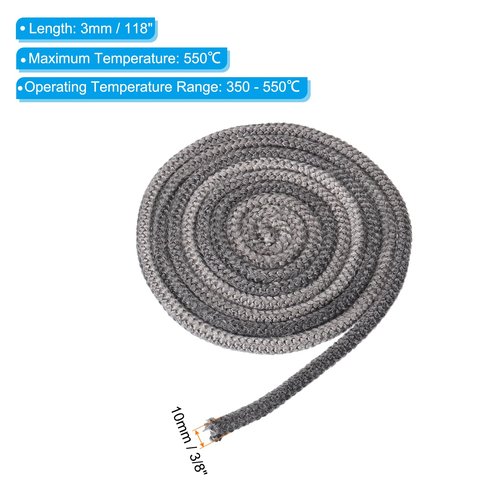 PATIKIL 3/8"x 118" Wood Stove Gasket, Graphite Fiberglass Round High-Temperature Resistance Seal Rope Replacement for Stoves Fireplace Door, Black
