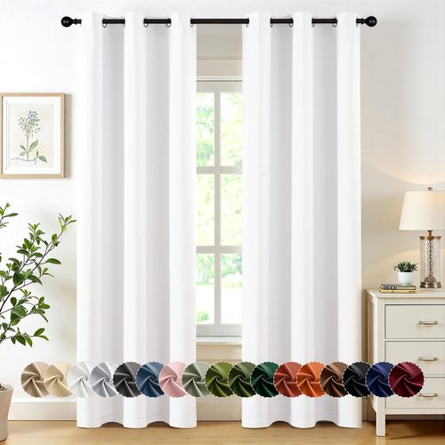 MIULEE Thermal Insulated White Curtains - Room Darkening Drapes for Bedroom & Living Room | 72 Inches Long, 2 Panels