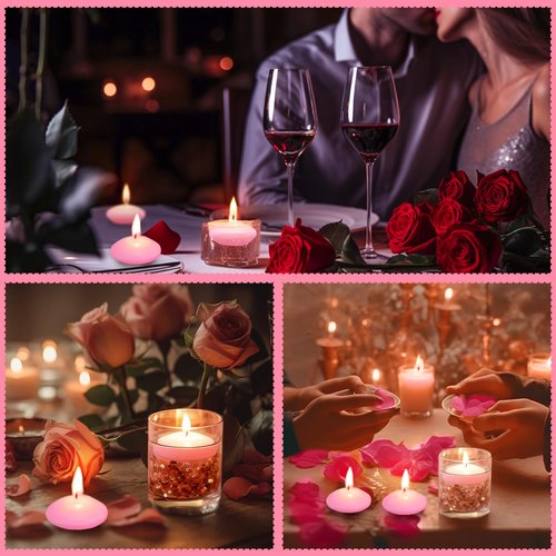 Nuanchu 20 Pcs Pink Floating Candles Centerpieces for Wedding 1.5 Inch Small Unscented Floating Candles Decoration for Valentine's Day Party Wedding Anniversary Holiday Party Gifts Home Pool Decor