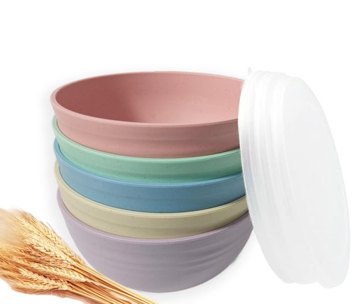 falichchch 5 Pack Unbreakable Wheat Straw Bowls with Lid, 26 OZ Cereal Bowls for Kitchen, Dishwasher Safe Soup and Salad Bowls, Reusable microwave bowl for Ice Cream,Snack and Fruits