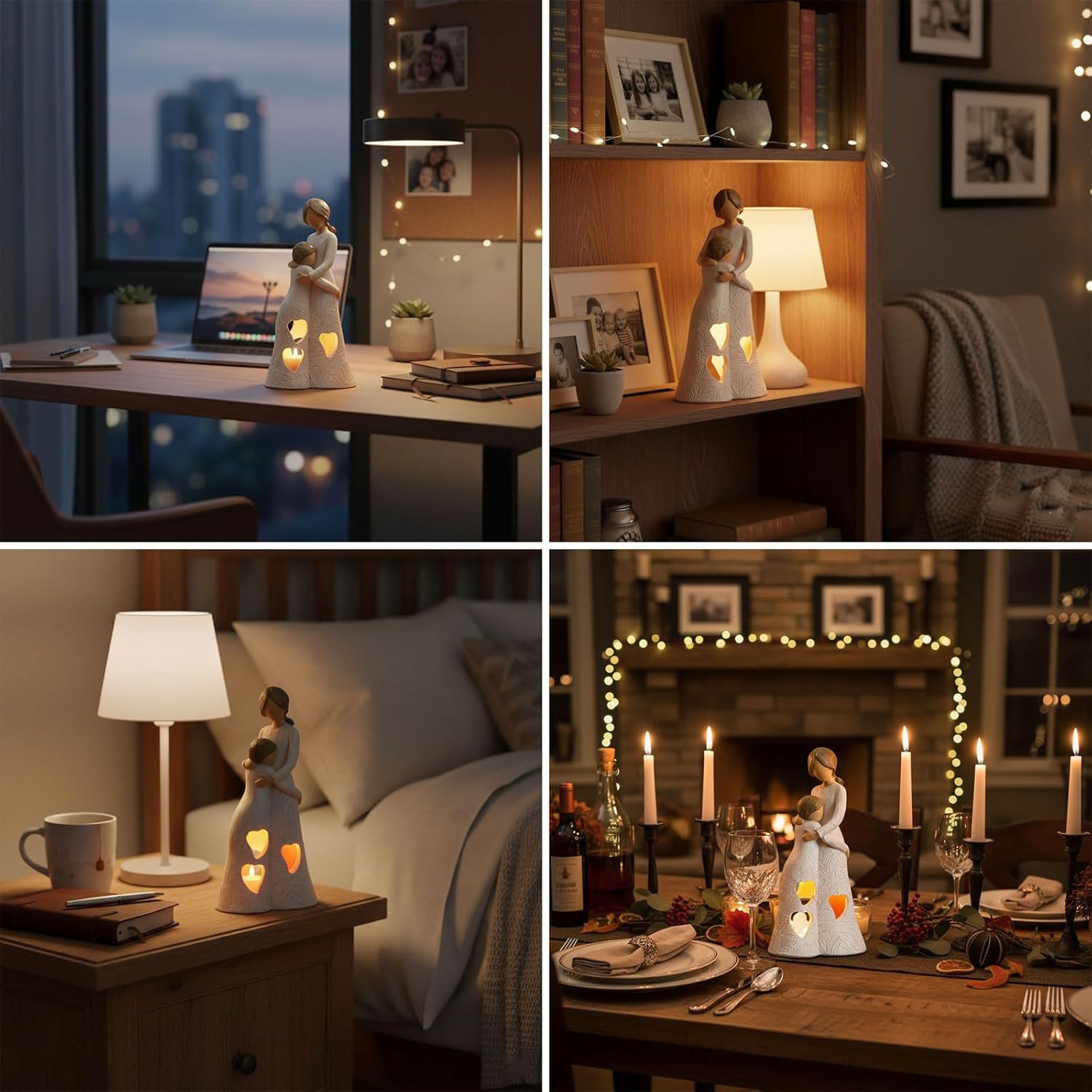 Regine Switzerland Unique Candle Holder Statue - Sentimental LED Light Gift for Mom | Resin Mother-Daughter Tealight Decor