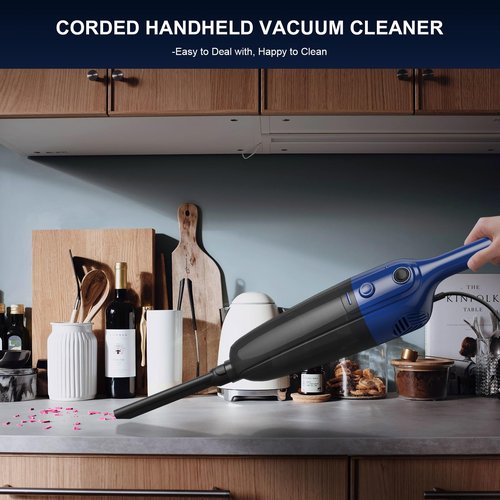 Cotiro Stick Lightweight Vacuum Cleaner for Home & Apartment, Corded Handheld vac Cleaners with Crevice Tool, Perfect Household Vacuum Cleaners for Carpet, pet Hair, Hardwood Floor (Blue)