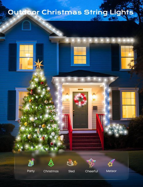 Brightown Solar C6 Strawberry String Lights - 39ft 100 LEDs White | Outdoor Christmas Decorations