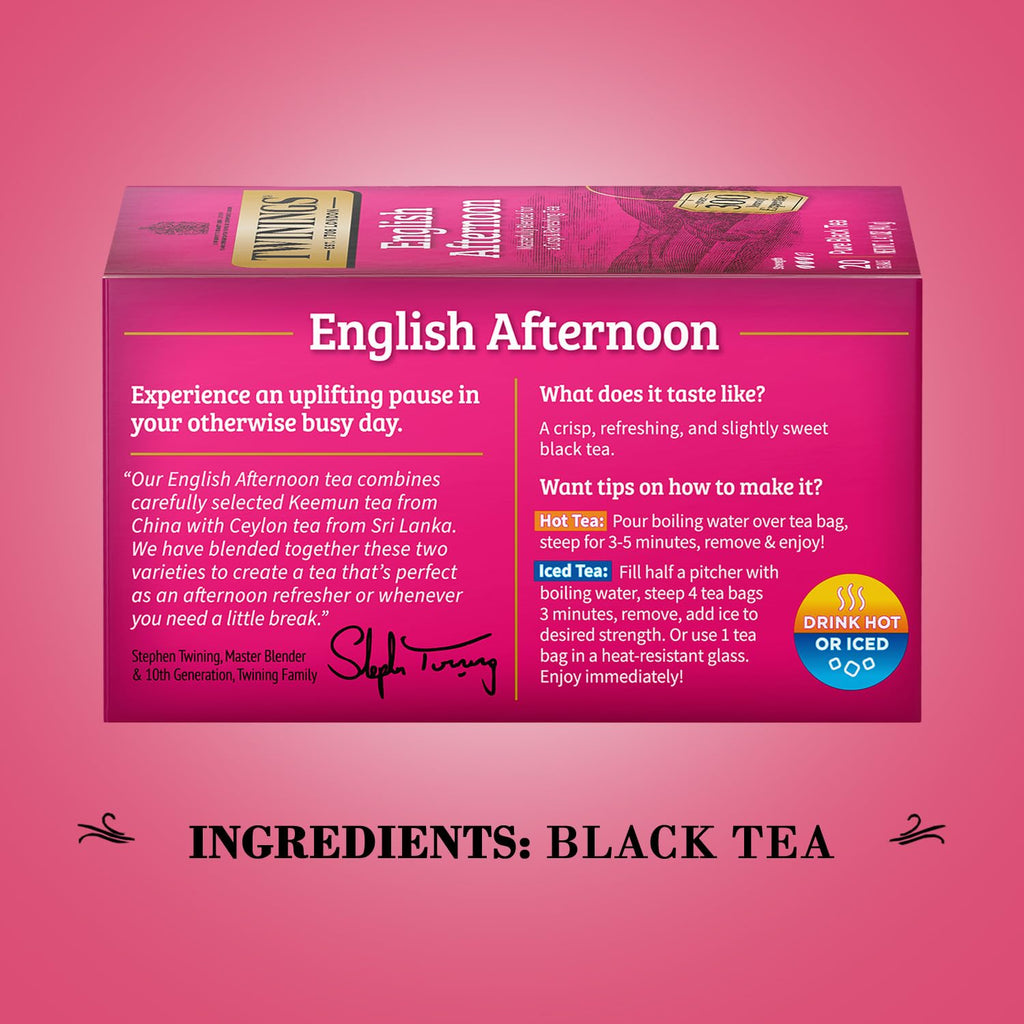 Twinings English Afternoon Tea - Refreshing Caffeinated Black Tea Bags, 2-Pack of 20 Count Each
