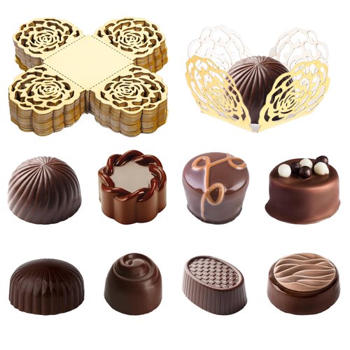 50PCS Truffle Wrappers Liners Cups Gold Cupcake Liners Chocolate Paper Candy Cups Flower Truffle Wrappers Small Flared Paper Baking Cup for Muffins Cupcakes Birthday Wedding Decor (Gold)