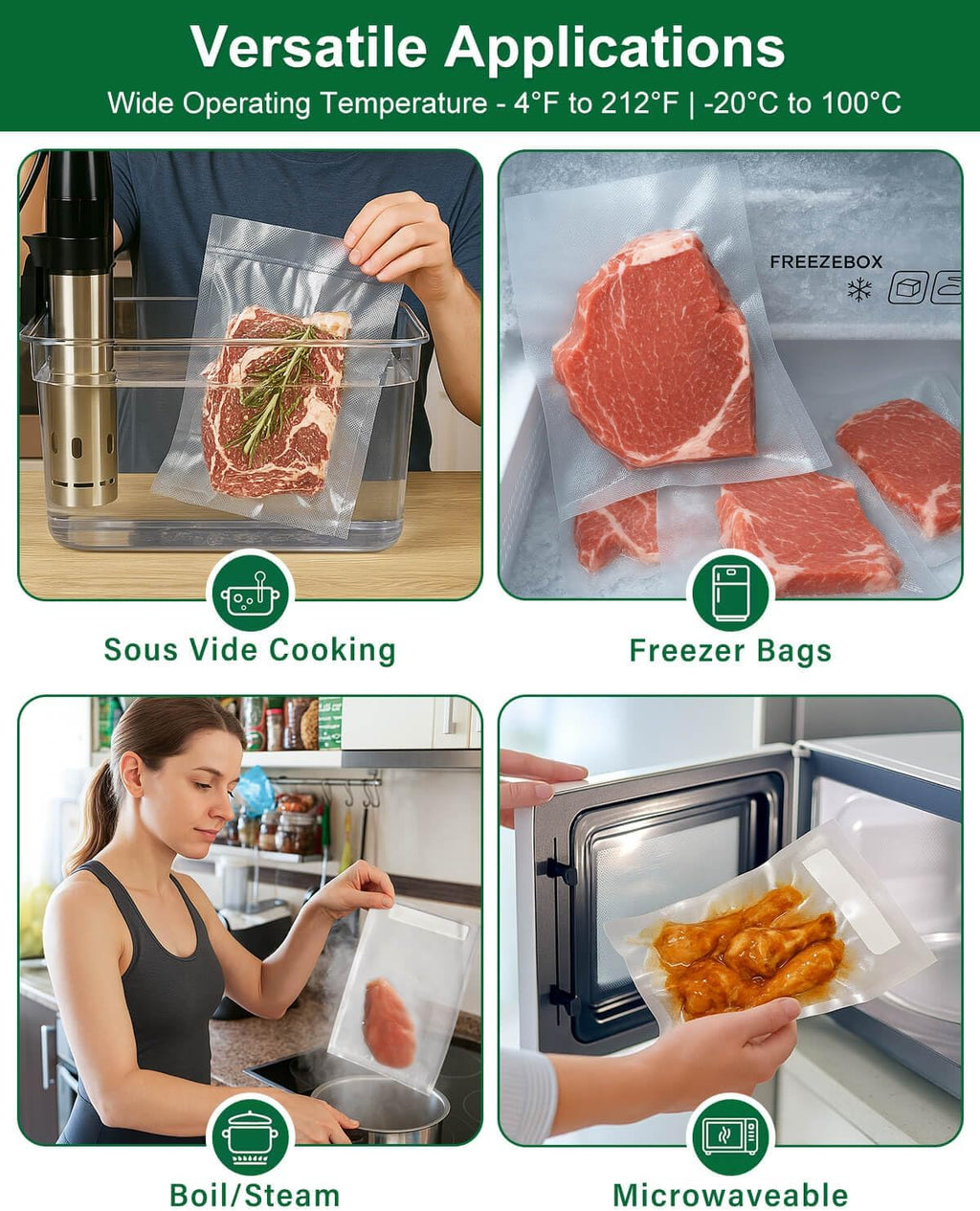 Skiennix Vacuum Sealer Bags - BPA-Free Heavy Duty Rolls, 11 Inch x 16 Feet, 3-Pack for Food Storage
