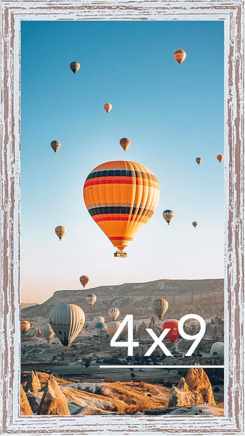 JCJMY 4x9 Picture Frame - Rustic White Wall Hanging & Tabletop Display | Shatter-Resistant Plexiglass