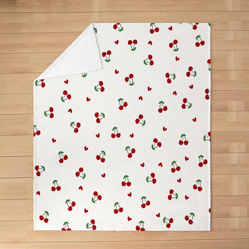 Feelyou Kids Red Cherry All Season Bed Blanket Throw 50"x60" Cherry Pattern Plush Throw Blanket Cute Fruit Flannel Fleece Blanket Kawaii Cartoon Fruit Room Decor Fashion