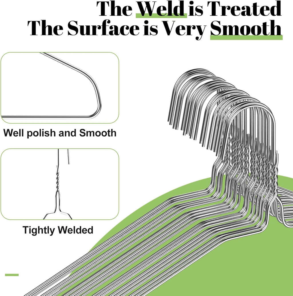Wire Metal Clothes Hangers - 100 Pack, 16 Inch Slim Space-Saving Design for Coats, Suits, and Shirts | Non-Slip Silver