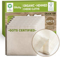 GOTS Certified Organic Cheese Cloths - 100% Cotton Unbleached Muslin | 6PCS, 20x20 Inch, Reusable Fine Mesh