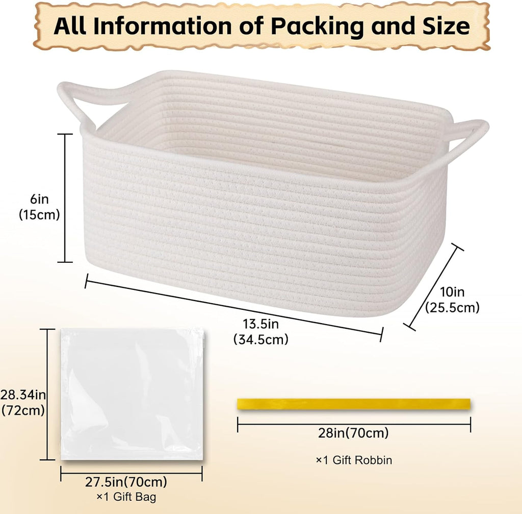 OIAHOMY Woven Storage Basket - Versatile Gift Basket with Handles for Baby Showers | White