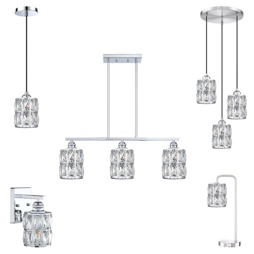 Doraimi Lighting 2 Pack Crystal Shade Replacement,Ceiling Fan Light Drum Lampshades Chrome Finish for Chandelier Vanity Lights Wall Sconces Pendant Light,1.66" Fitter Size 5" high*4.6" Diameter