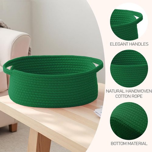 JMvicyroam Woven Basket - Small Rope Storage Bin with Handles for Organizing Shelves & Closets | Green