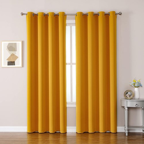ChrisDowa Blackout Curtains - Room Darkening Thermal Insulated Grommet Panels | Mustard Yellow, 52 x 80 Inch