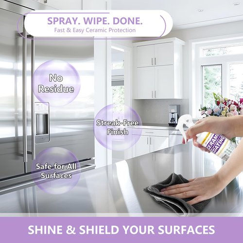 Ceramic Coating Spray 8.66oz – Appliance & Kitchen Protector for Stainless Steel – Fingerprint Resistant Cleaner & Sealer for Sinks, Fridges, Stoves – Easy Cleaning & Long-Lasting Multi-Surface Shine