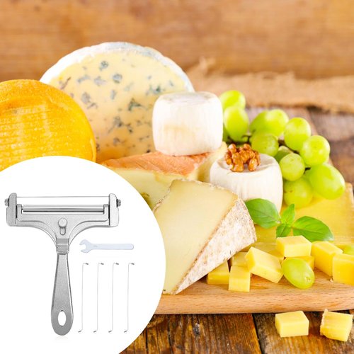 Gosknor 6pcs Cheese Slicer Kit, Stainless Steel Wire Cheese Cutter with 4 Extra Wires & Wrench Slicer Handheld Butter Cutter Food for Block Butter (Frosted Silver)