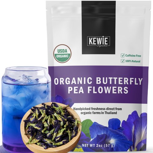 KEWIE Signature Butterfly Pea Flower Tea – 2oz Premium-Grade Blue Butterfly Pea Flower Organic Loose Leaf Tea – Caffeine-Free, USDA Organic – Natural Food Coloring – Vegan and Gluten-Free