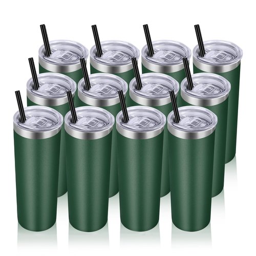 VEGOND Stainless Steel Tumblers Bulk 12 Pack, 20 oz Vacuum Insulated Skinny Tumblers with Lids and Straws, Double Wall Coffee Mug, Travel Water Cup