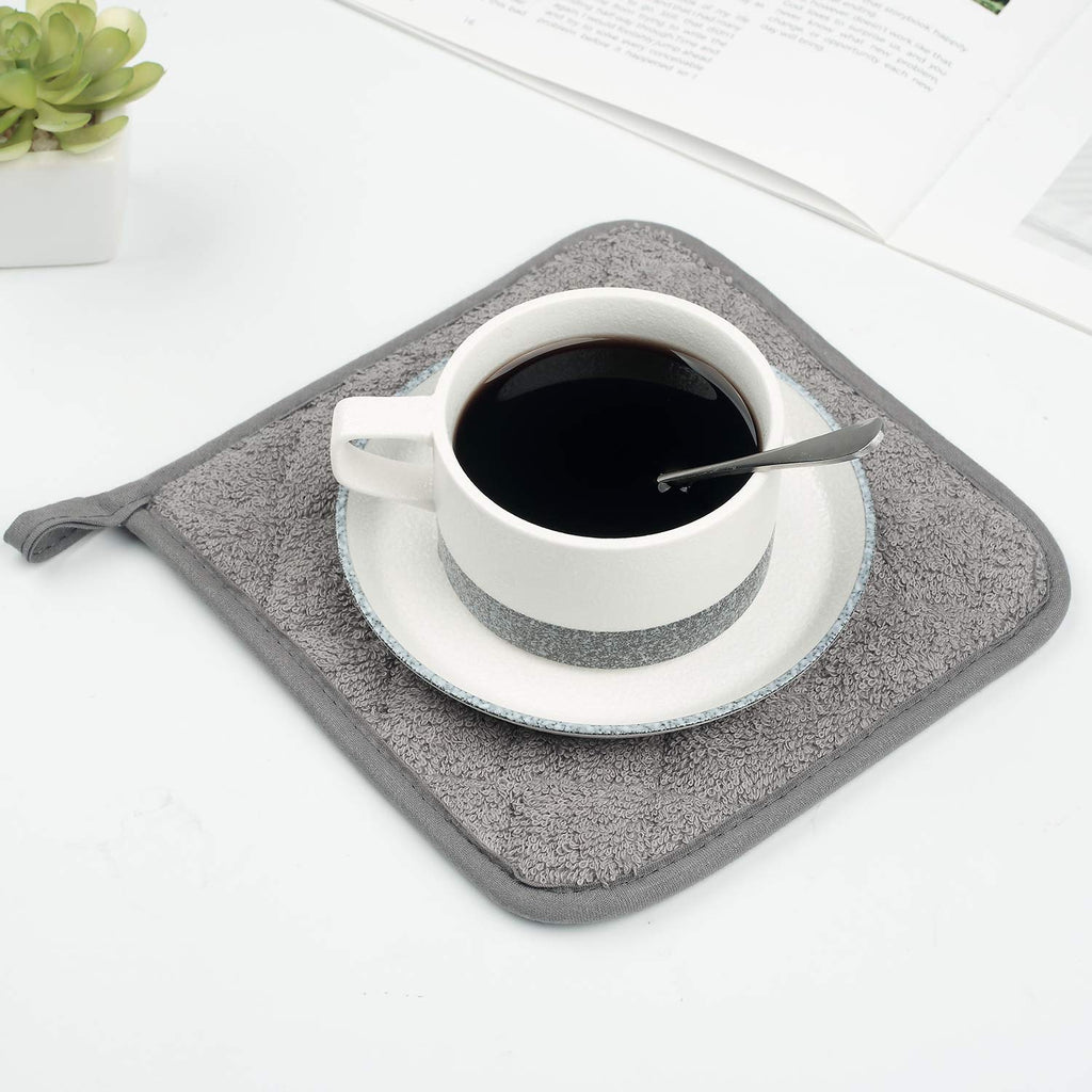 Lifaith Pot Holders for Kitchen, 100% Cotton Terry Pot Holder Set of 5, Heat Resistant Hot Pads for Cooking, Baking, Hot Dishes and Countertop Protection,Grey