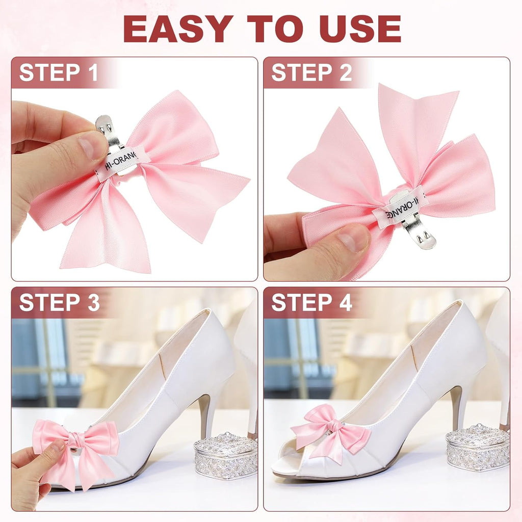 PATIKIL Bow Shoe Clips - Elegant Satin Detachable Bowknot Embellishments | 2 Pcs, Pink for Weddings & Parties