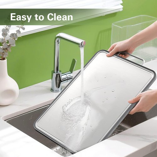 Stainless Steel Cutting Board 16''×11'', Double Sided 304 Steel Cutting Board for Meat, Vegetables & Fruits, Heavy Duty Rust-Resistant Chopping Board for Kitchen with Juice Groove on Both Sides