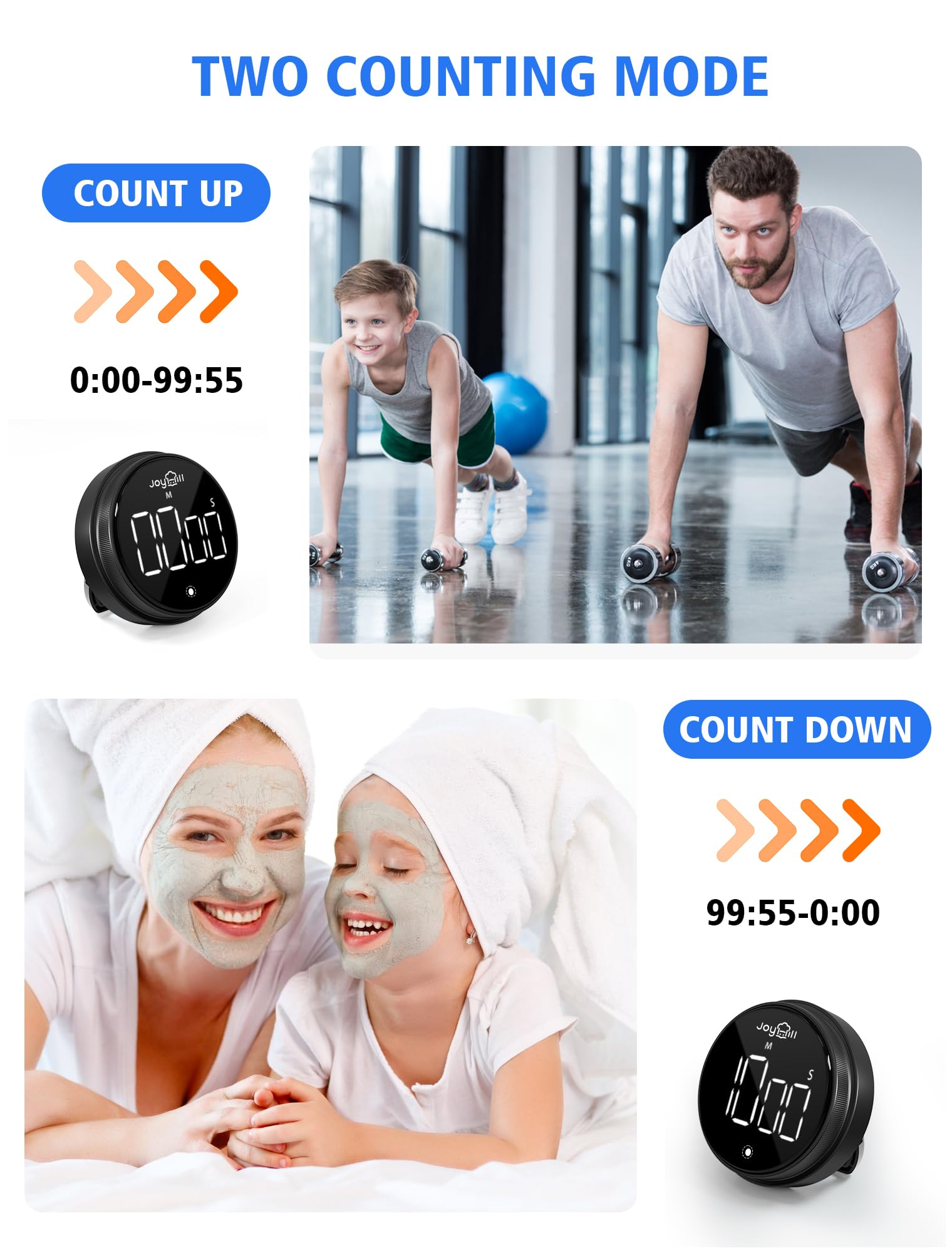 JOYHILL Digital Kitchen Timer, Large LED Display with Magnetic Countdown 3 Volume Levels, Ideal for Cooking Classroom Studying Fitness, Timer for Kids and Seniors Red