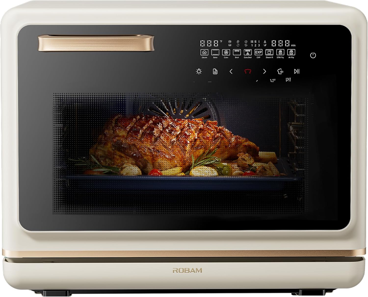 ROBAM Toaster Air Fryer Oven Combo - Large 1.2 Cu.Ft Convection Cooker with 32 Preset Recipes | Smart Touch Temp Control (White)