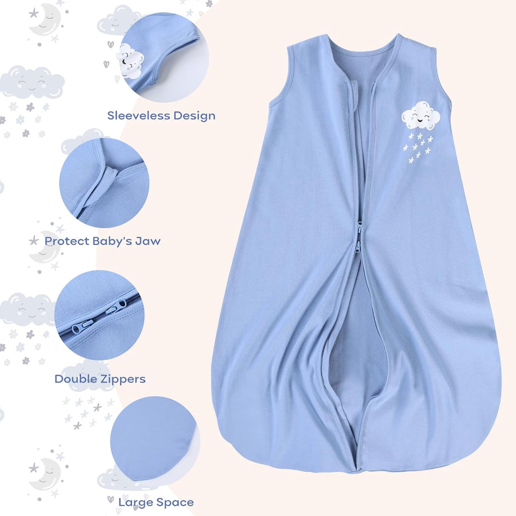 Yoofoss Baby Sleep Sack - 100% Organic Cotton Wearable Blanket | 12-18 Months, 2-Way Zipper, 3 Pack