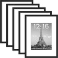 Upsimples 12x16 Picture Frame Set of 5 - Versatile Black Frames for 8.5x11 or 12x16 Photos