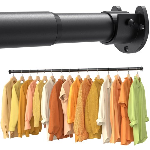 Closet Rods for Hanging Clothes, 17-69 Inch No-Cut Stepless Adjustable Closet Rod, 1.3 Inch Heavy Duty Metal Closet Hanging Rod with Brackets, Black Closet Bar for Closet, Laundry Room, RV, Wardrobes