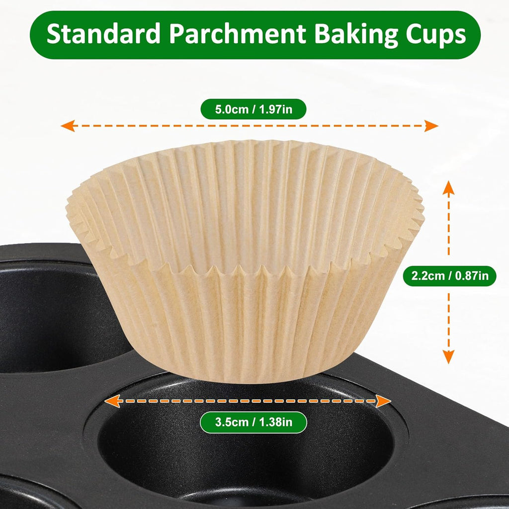 Caperci Mini Cupcake Liners - 400pcs Natural Paper Muffin Liners, Non-Stick & Grease-Proof