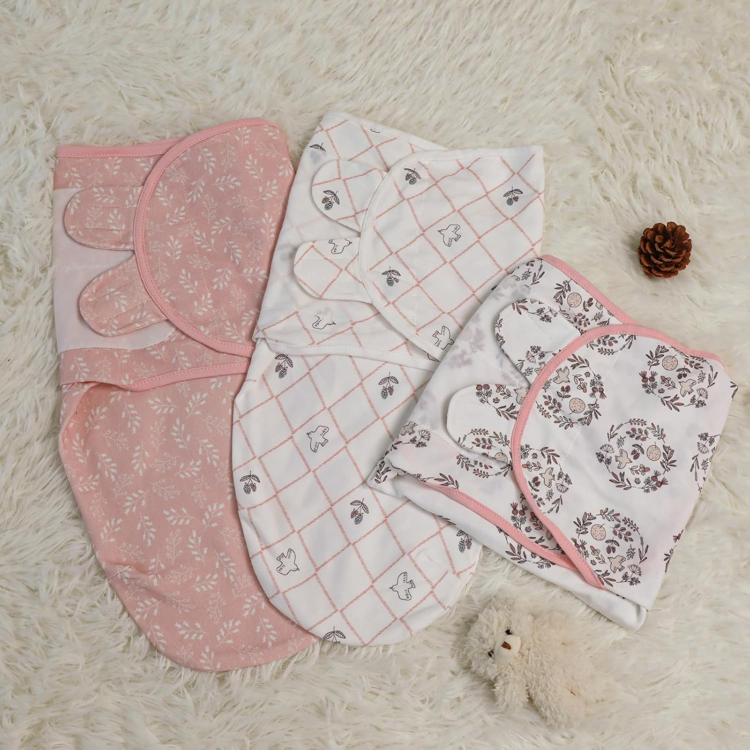 Skiennix Baby Swaddle Sleep Sacks - 3-Pack Organic Cotton Wraps with Adjustable Wings | Soft & Breathable for 0-3 Months