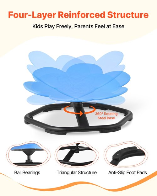 VEVOR Kids Swivel Chair, 220 lbs Capacity, Flower Shape Sensory Spinning Chair, Autistic Kids Sensory Toy Seat with Non-Slip Metal Base, Toddler Sit & Spin Seat for Coordination Balance Focus, Blue