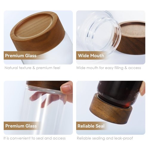 Zoaiirte 6 -Piece 13 fl oz Food-Grade Glass Mason Jars with Acacia Wood Lids, Sealable Waterproof, Transparent Easily Stackable for Overnight Oats, Spice Storage & Snack Organizing