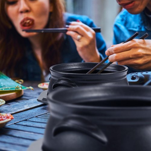 Kritkin 3 Pcs Korean Stone Pot Clay Cooking Pot Set Ceramic Sizzling Hot Bowl Korean Bibimbap Soup Dolsot Bowl with Lids for Ttukbaegi and Koreans Stew (38 oz)