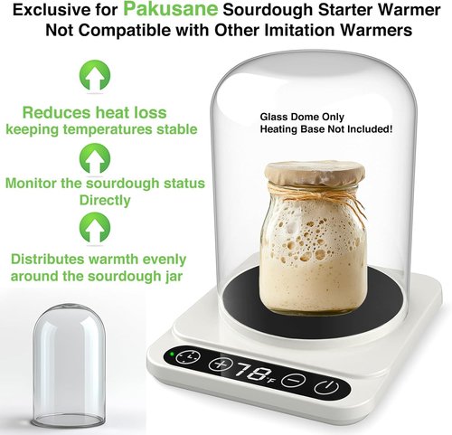 Large Glass Dome for Pakusane Sourdough Starter Heating Pad Accessories Durable Clear Glass Cover-Larger((6.7" *4.73") (GlassDome-Larger)
