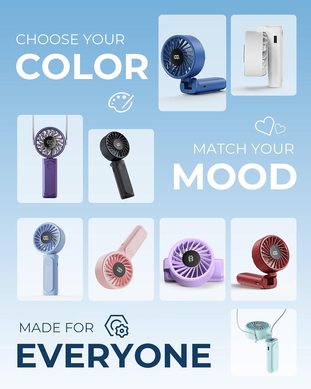 Peiyuu Portable Handheld Fan - 4000mAh USB Rechargeable Mini Desk Fan | 180° Foldable, 6 Speed, Ultra Quiet