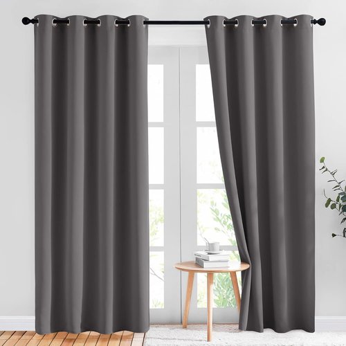NICETOWN Gray Blackout Curtains - Thermal Room Darkening Drapes | 84-Inch Grommet Panels (2 Panels, W52 x L84)